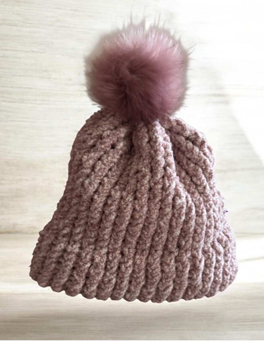 HAND CRAFTED KNIT POMPOM HAT MADE IN THE USA OS